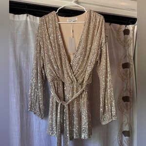 Wrap Belted Sequins Romper